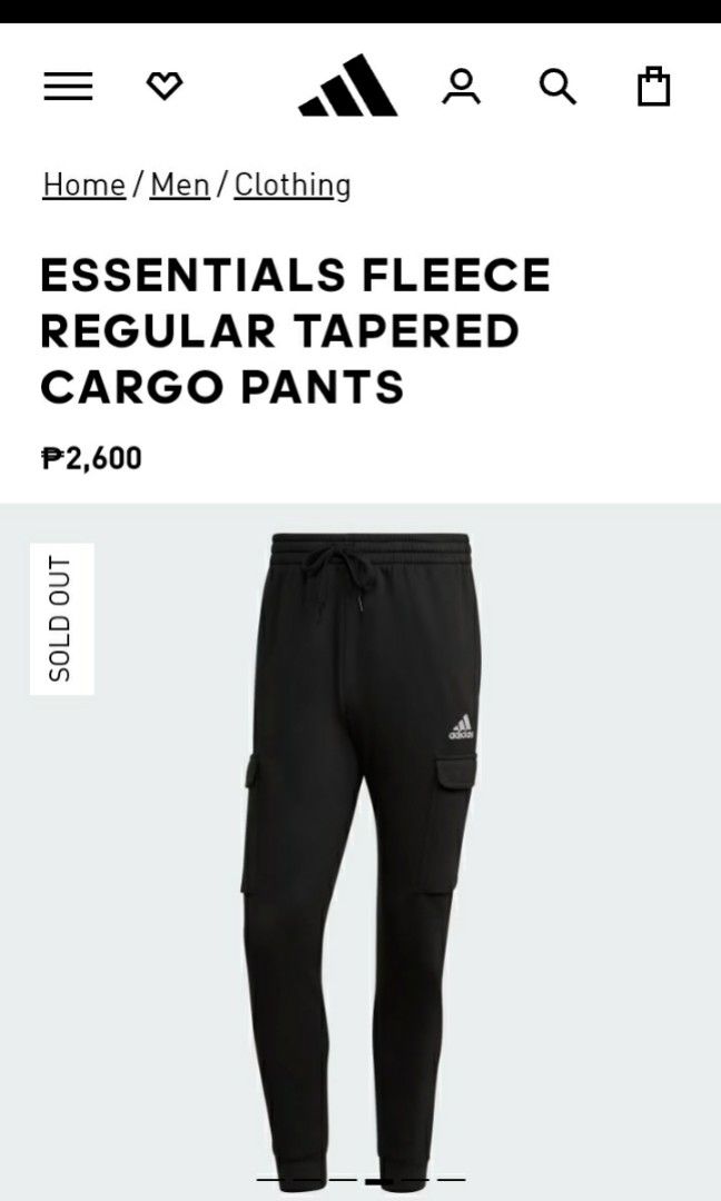 adidas Essentials Fleece Regular Tapered Cargo Joggers - Black | adidas UK