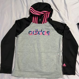 Adidas Hoodie Girls XL Gray Black & Pink Long Sleeve Pockets