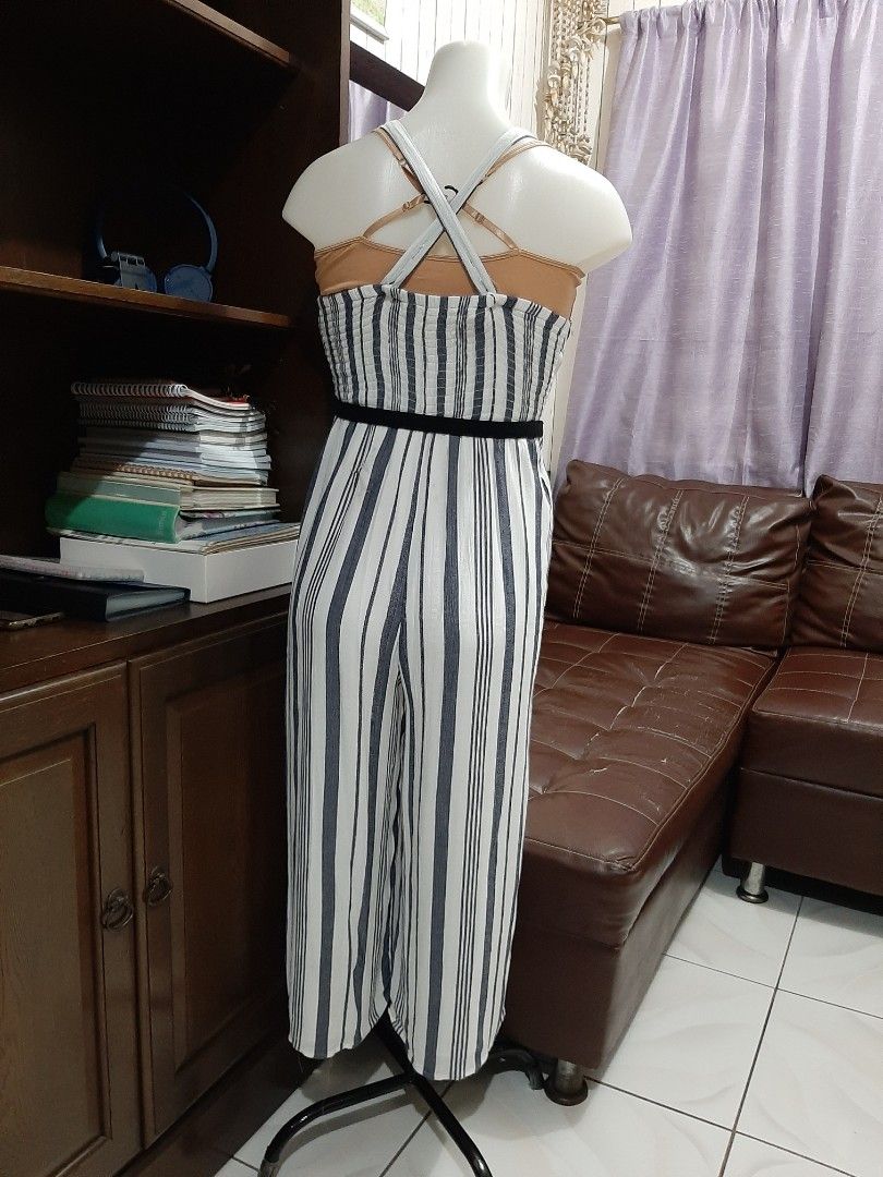 American eagle blue and white sale striped jumpsuit