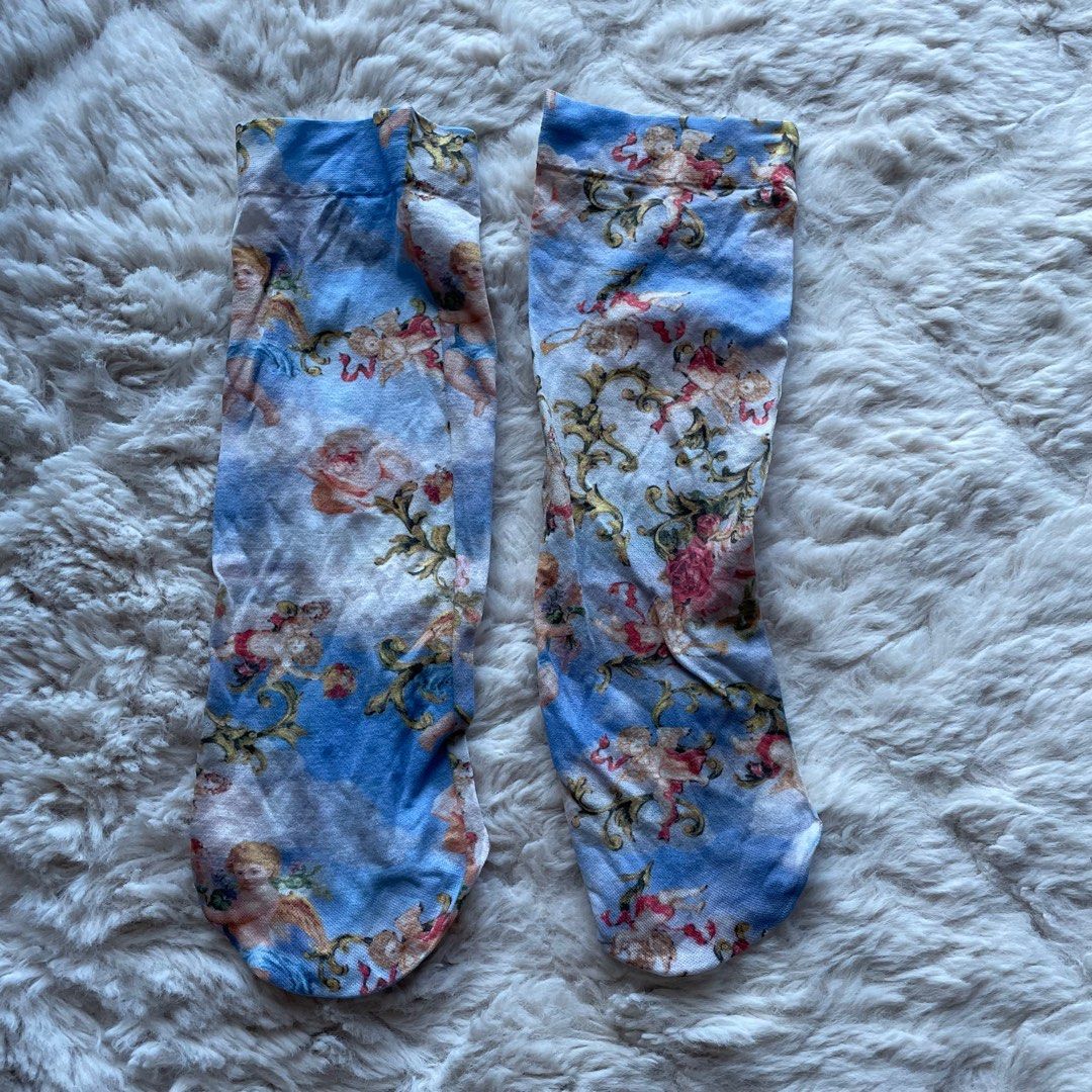 Navy Floral Socks, Fashion & Accessories