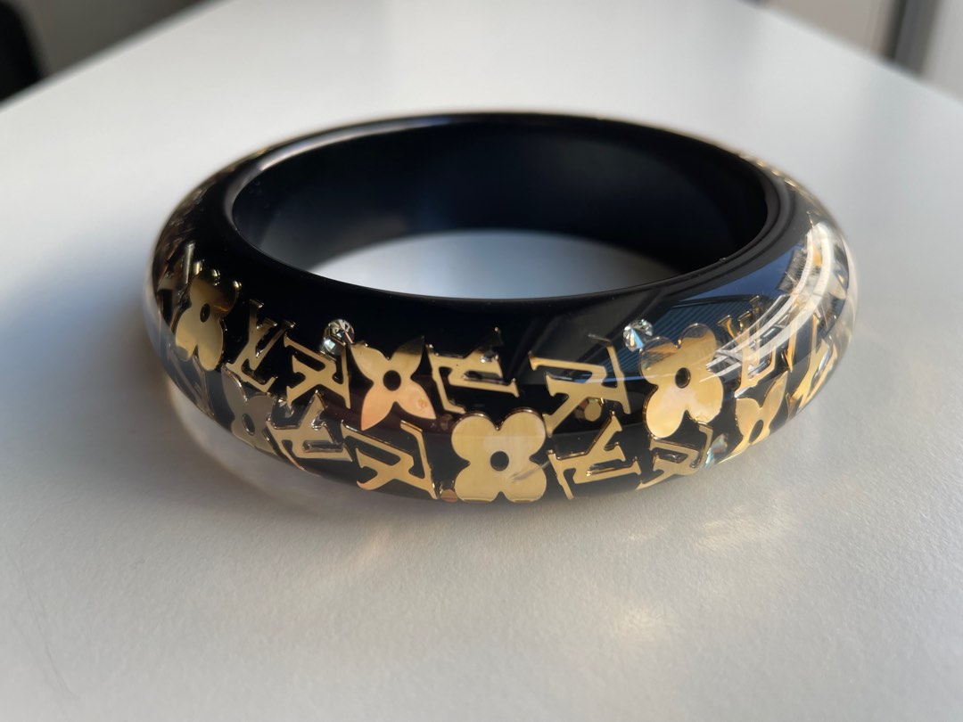 Louis Vuitton Aubergine & Gold LV Monogram Logo Inclusion Bangle Bracelet