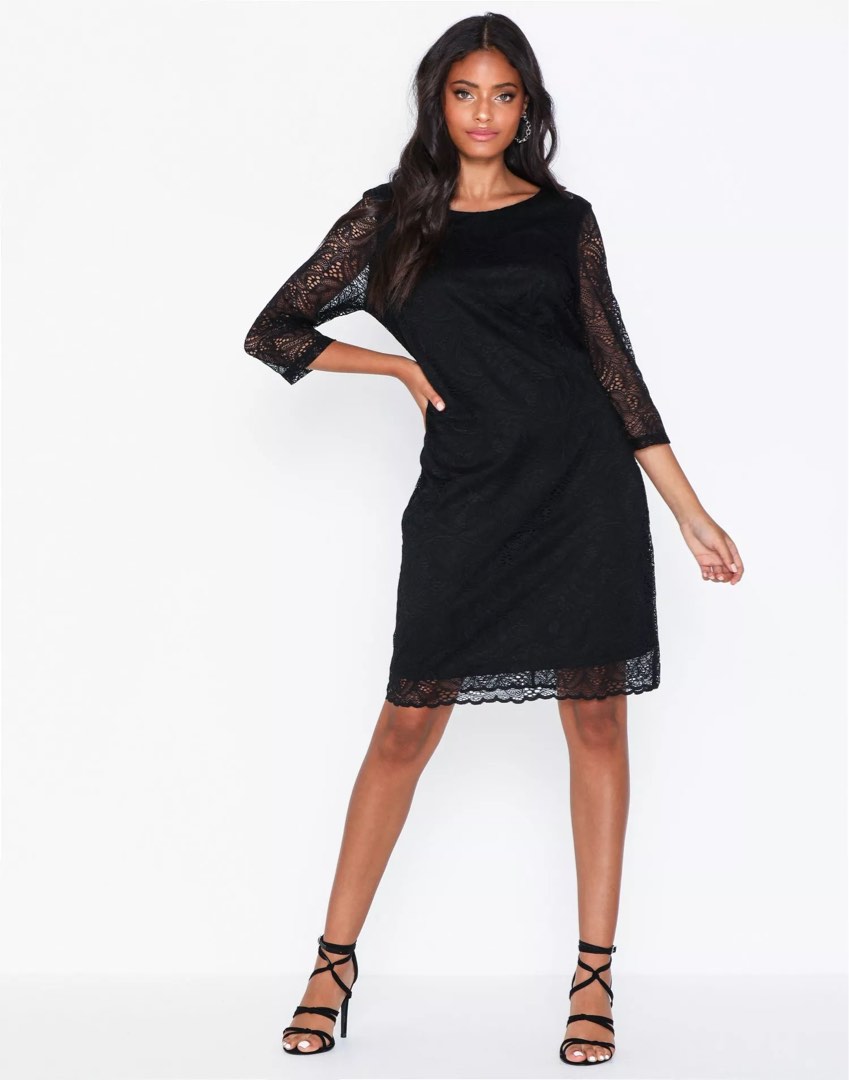 Black lace shift dress with sleeves discount