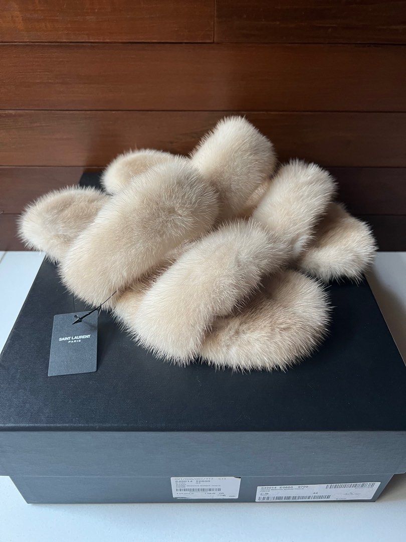 Ysl fur slides cheap