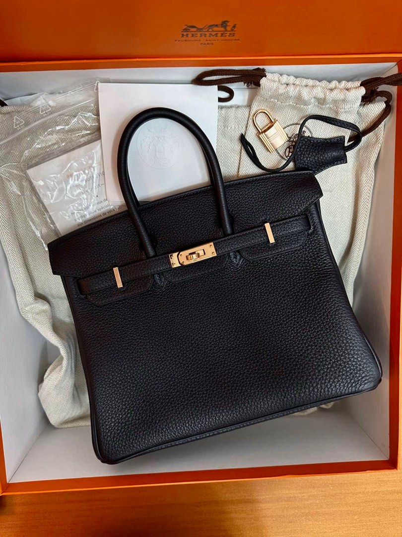 Hermes Noir Black Togo Gold Hardware Birkin 25 Handbag Bag Tote