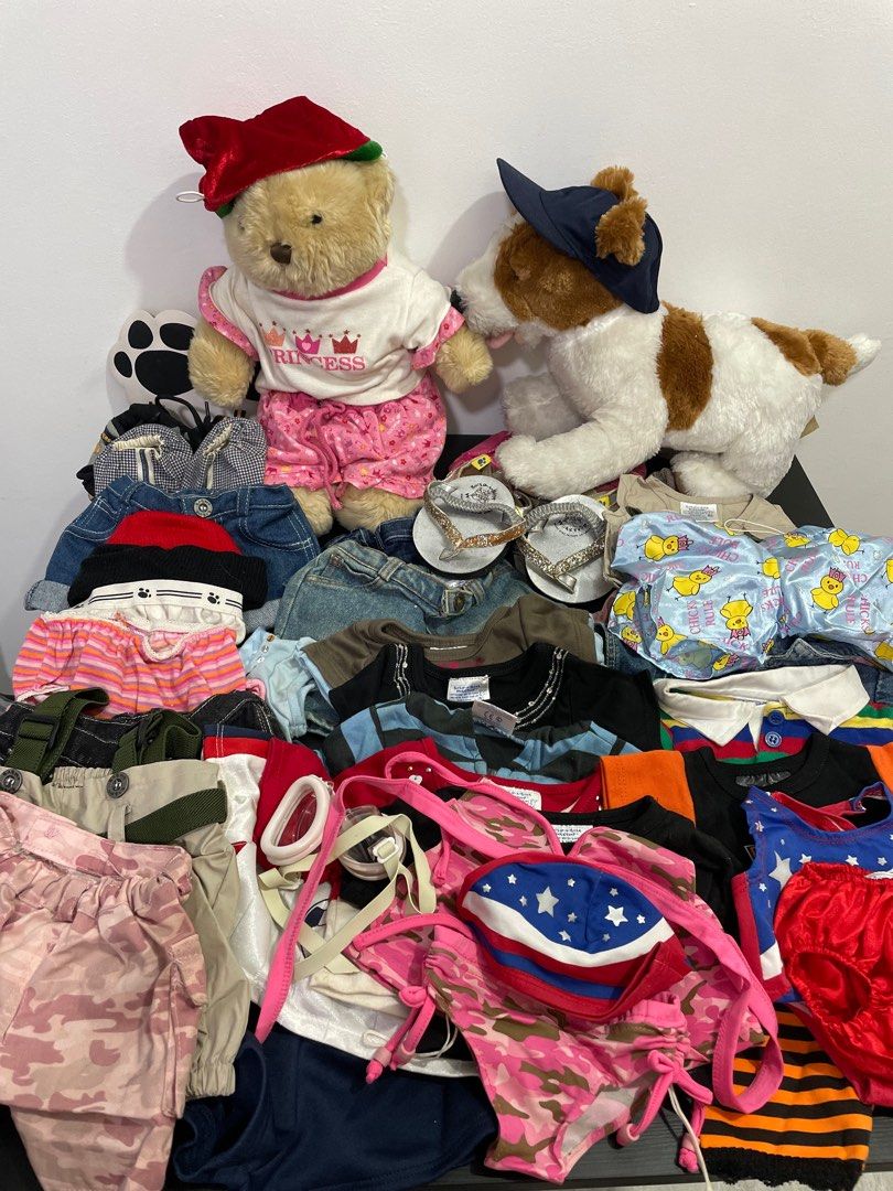 Build a bear stuffed doll with outfits & accessories set (Category: Plushies & Soft Toys) located in Laoac. Submitted by twicebutnice2x (Listing ID 1245028031, Image 1). Description: SET Comes with a lot of outfits and accessories 2 build a bear stuffed toys All in good condition Come of the shoes has cracks due to storage i will still include it The bear alone cost more than 2kyou get all the outfits including the shoes and accessories Set inclu