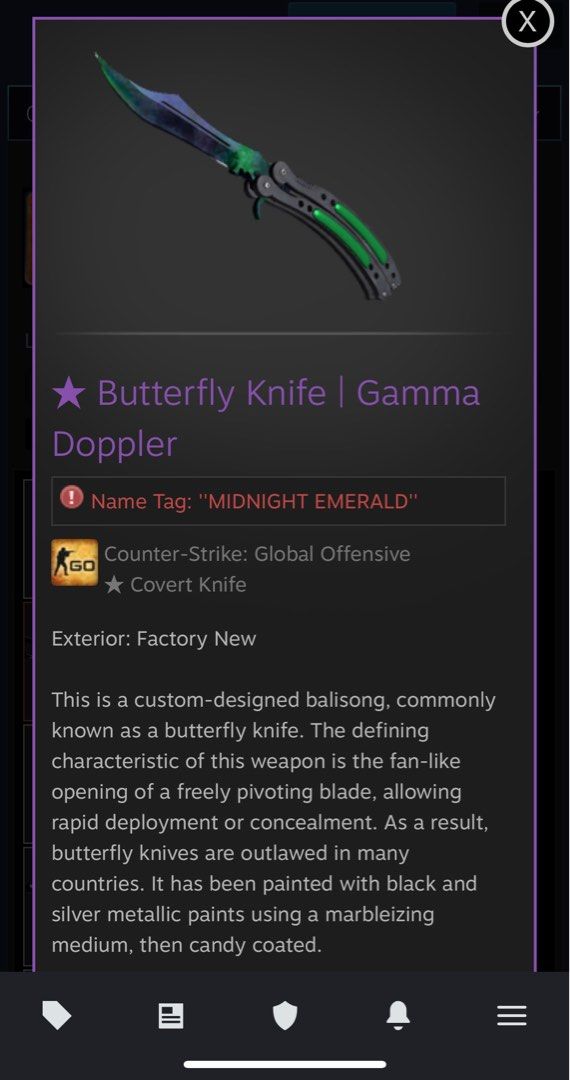 Butterfly Knife Gamma Doppler (FN), Video Gaming, Gaming Accessories
