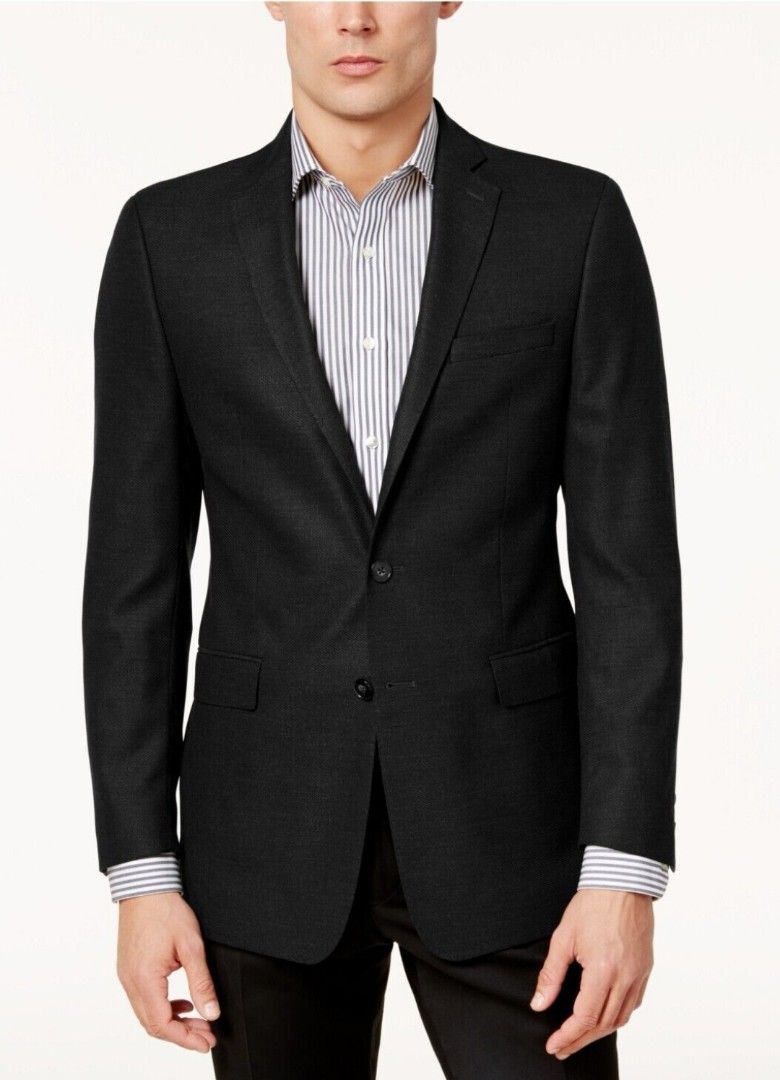 CALVIN KLEIN 2 Button Slim Fit Textured Sport Coat Black Men s