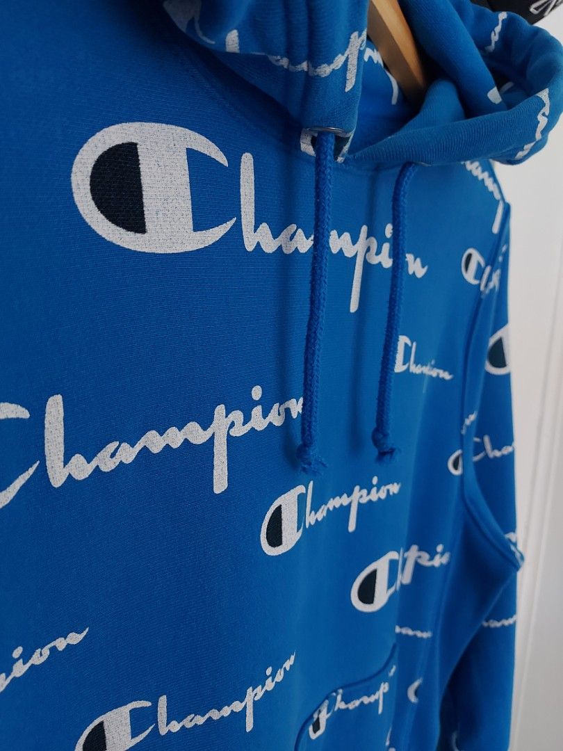 Champion AOP Hoodie Script Aqua Blue
