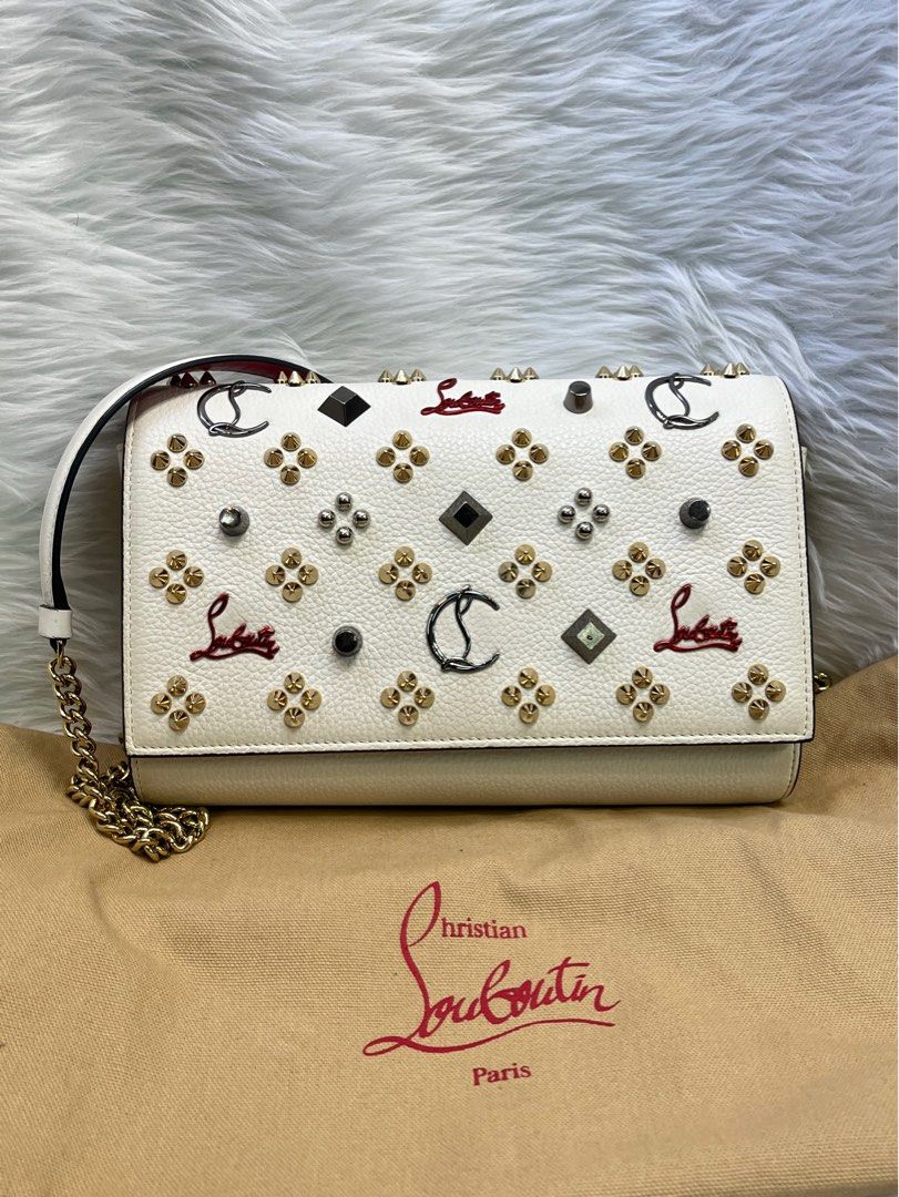 Christian Louboutin Paloma Clutch Chain Shoulder Bag Leather White 1175018