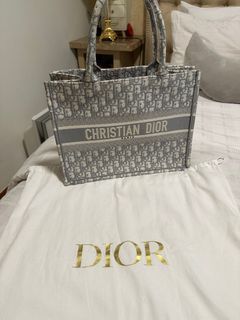Large Dior Book Tote Blue and Ecru Toile de Jouy Reverse Embroidery (42 x  35 x 18.5 cm)