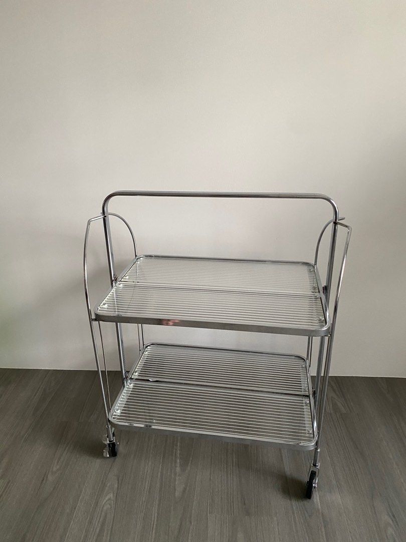 Fluted Glass side table / push cart / trolley, Furniture & Home Living