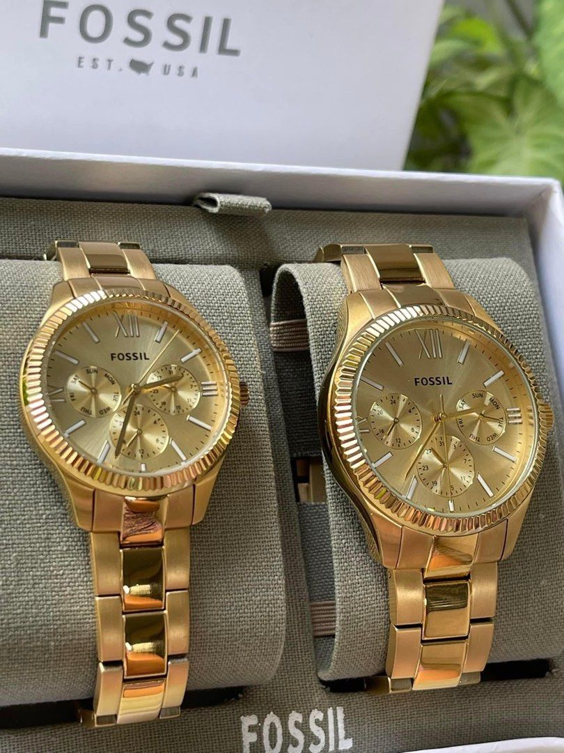 Fossil multifunction stainless steel couple watch shop