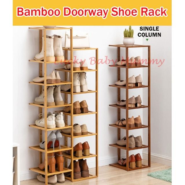 FREE DELIVERY] Bamboo Doorway Shoe Rack】Minimalist Wooden Shoe