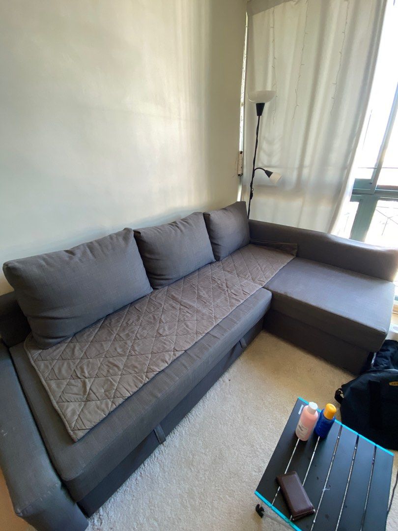 FRIHETEN Corner sofabed with storage, Skiftebo dark grey, Furniture