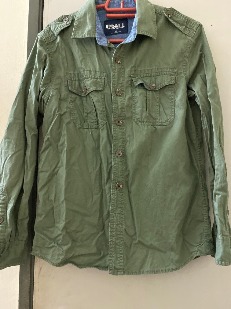 Green Army Jacket, Women's Fashion, Tops, Blouses on Carousell