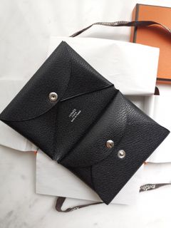 Shop HERMES Calvi 2023 SS Plain Leather Folding Wallet Small