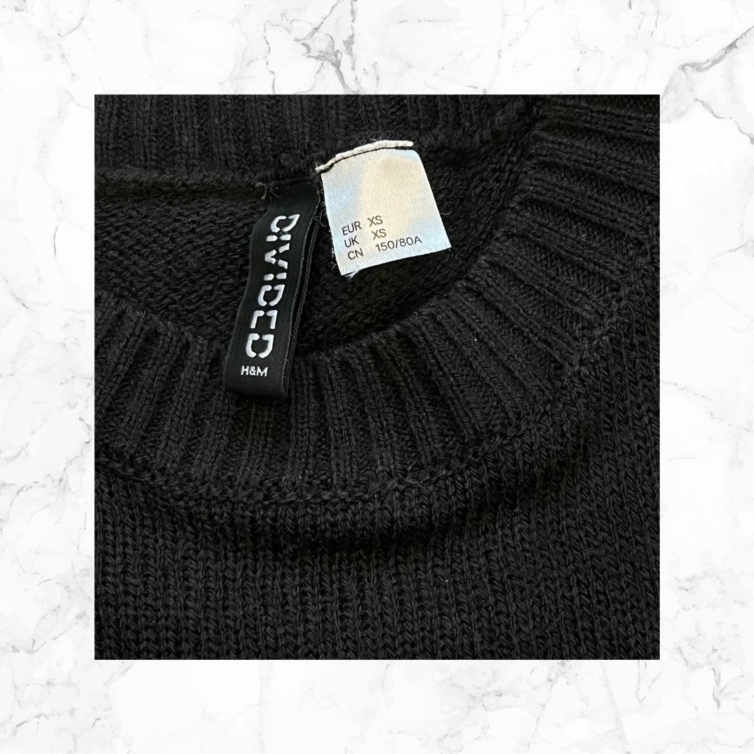 H&M Black knitted Pullover sweater (Category: Coats, Jackets and Outerwear) located in Quezon City. Submitted by aces_ (Listing ID 1244970157, Image 2). Description: Used twice only Excellent condition Fits XS-S frames.