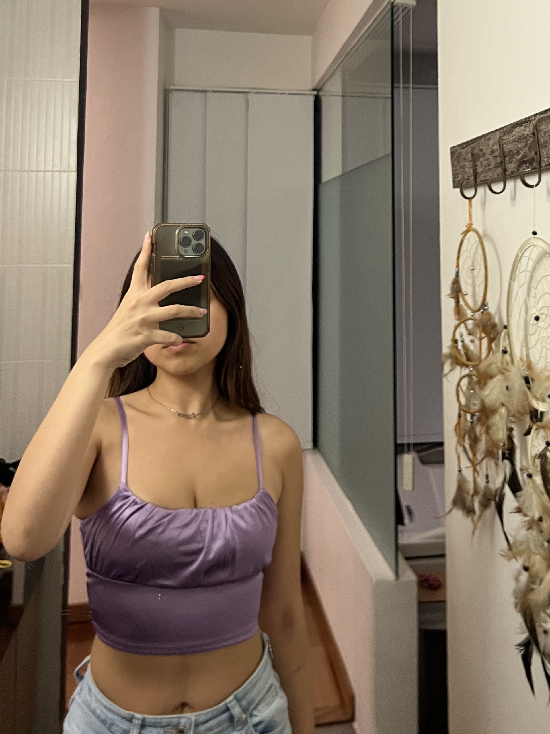Purple satin crop top discount