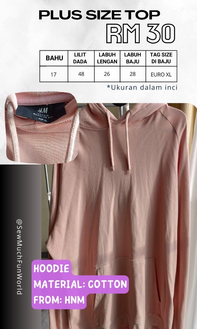 Hoodie jacket sweater plus size pink H M Women s Fashion Coats