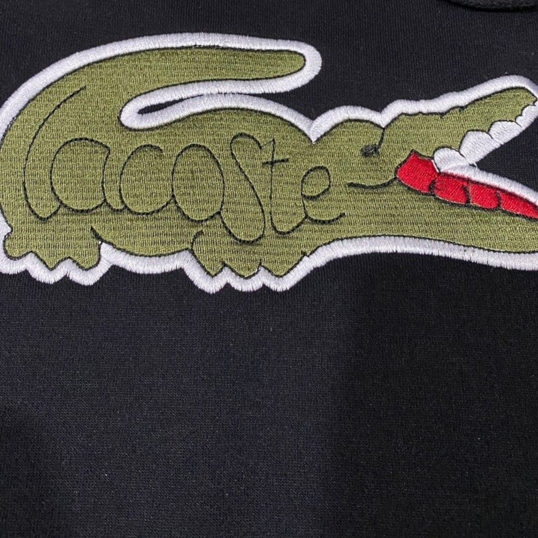 Hoodie Lacoste Logo Crocodile Hitam, Fesyen Pria, Pakaian Baju