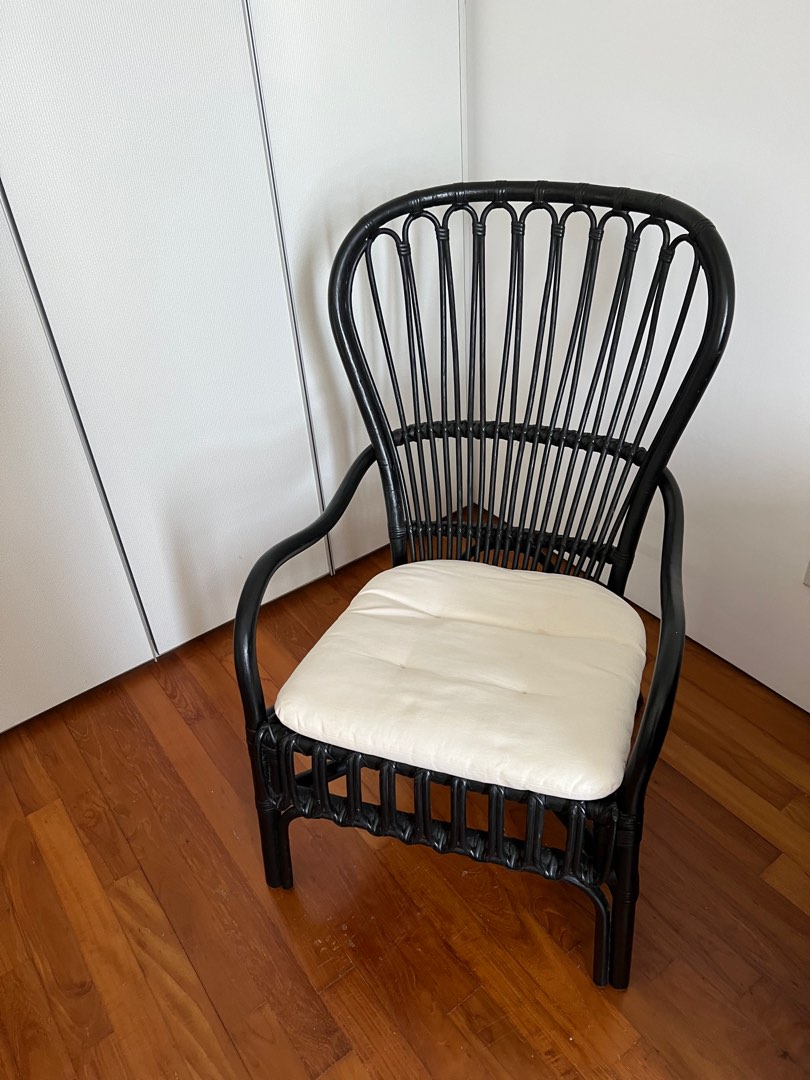 IKEA black Rattan armchair with high back, Furniture & Home Living ...