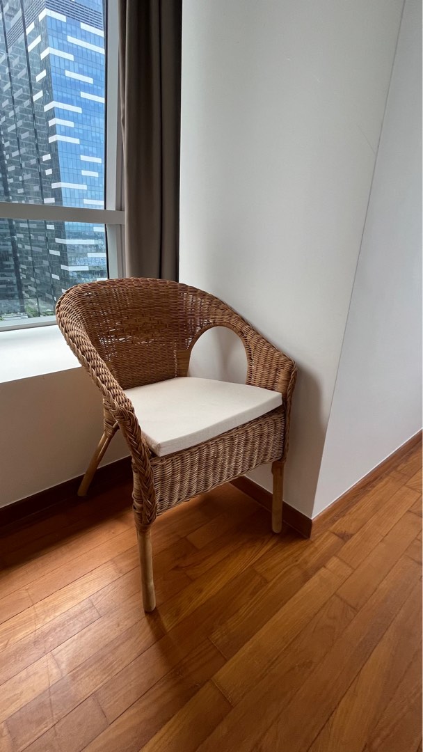 IKEA Rattan Chair with Cushion 25, Furniture & Home Living