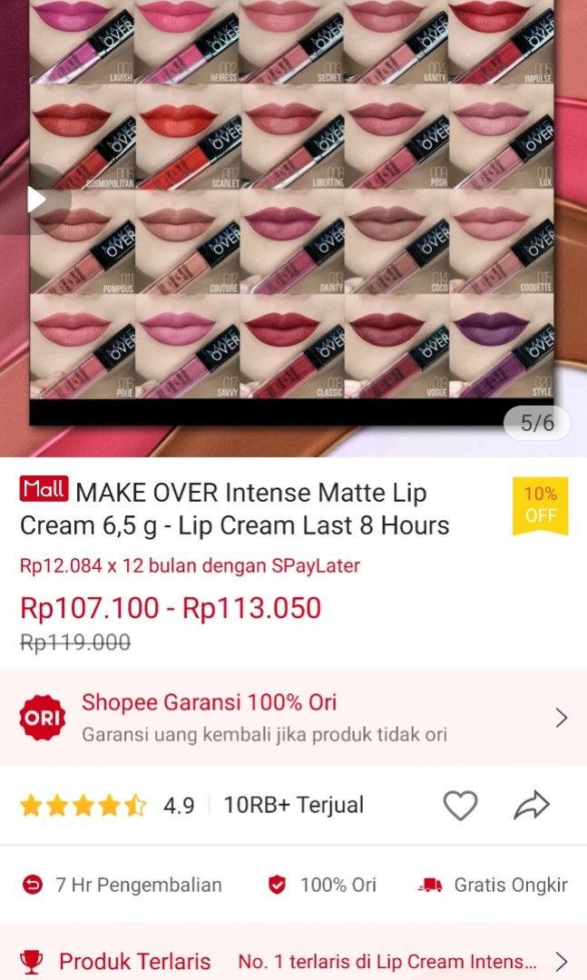 Intense Matte Lip Cream by MAKE OVER Original (NEW REJECT), Kesehatan ...