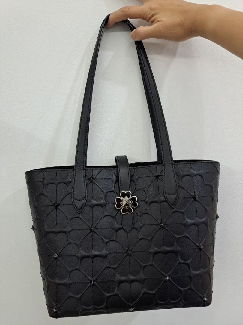 KATE SPADE FLOWERS EMBOSS TOTE BAG IN BLACK