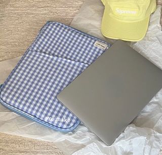 Korea ins Niche Design Blue Checked Cotton Cloth Hand Laptop Bag 13 11 Inch ipad Tablet Protective Case