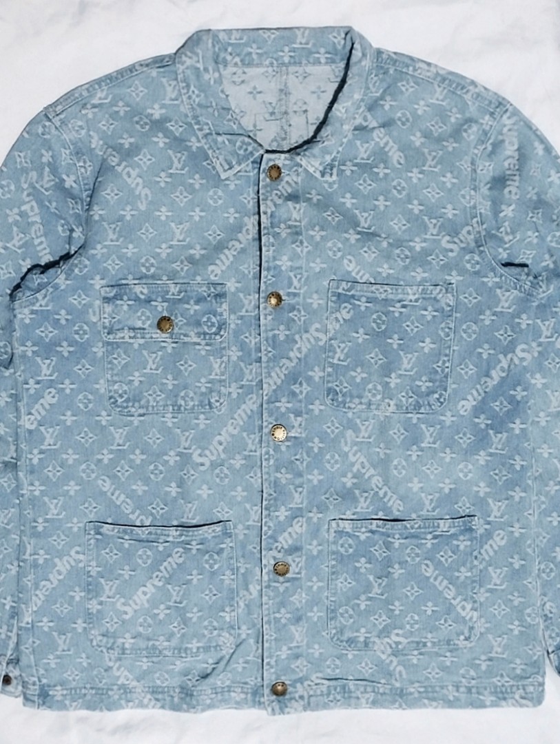 Supreme x Louis Vuitton Jacquard Denim Chore Coat Blue Men's