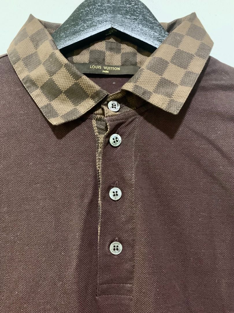 Louis Vuitton Men's XXL Ultra Rare Damier Ebene Collar Polo Shirt 114lv11