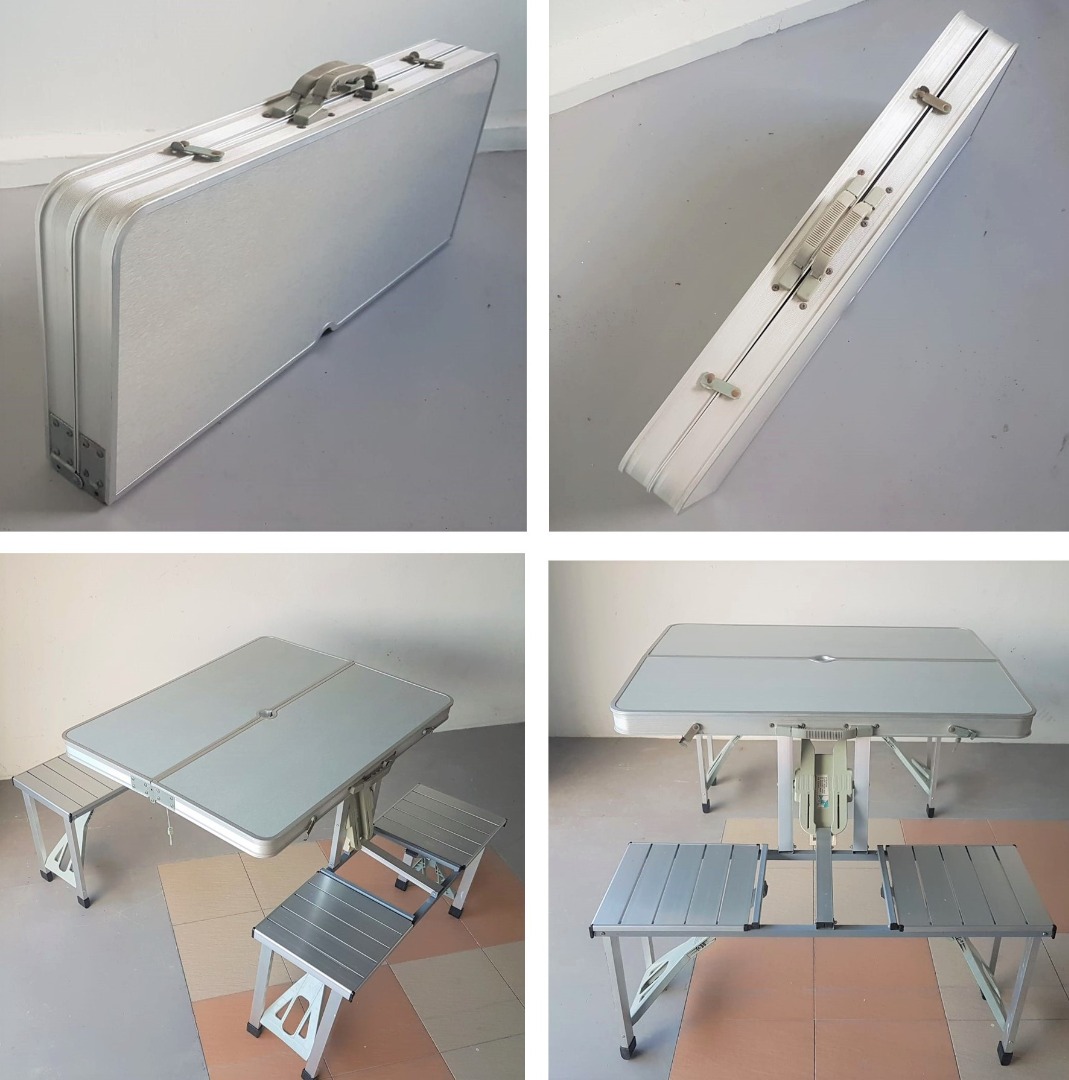 MultiPurpose Portable Table with attached chairs, Foldable Table and
