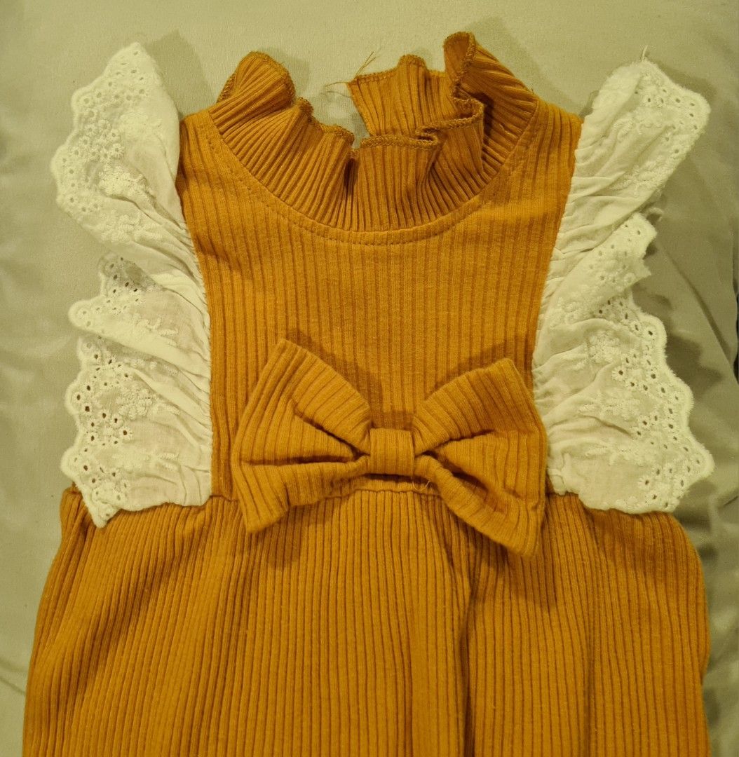 Mustard Eyelet Rompers, Babies & Kids, Babies & Kids Fashion on Carousell