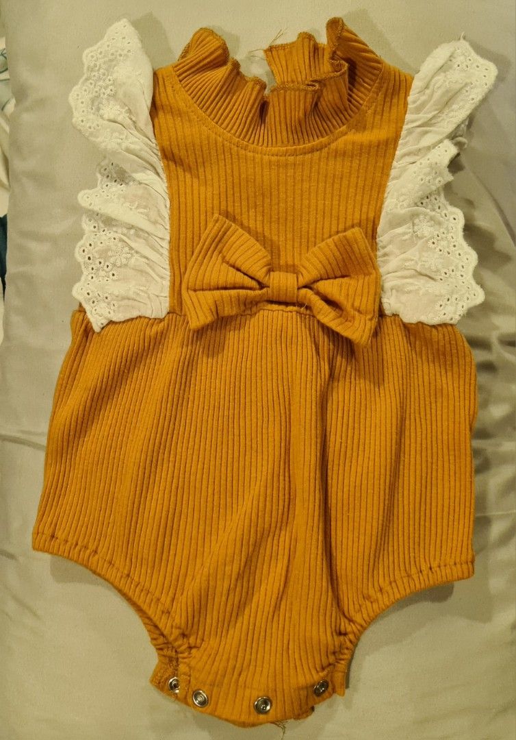 Mustard Eyelet Rompers, Babies & Kids, Babies & Kids Fashion on Carousell