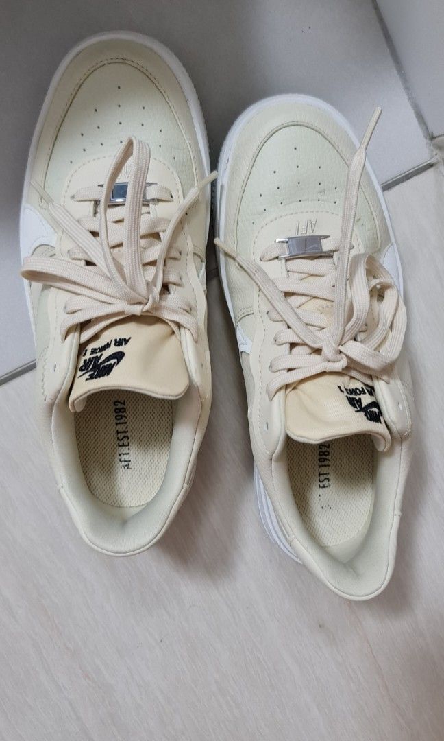 Nike Air Force 1 Beige White Women s Fashion Footwear Sneakers