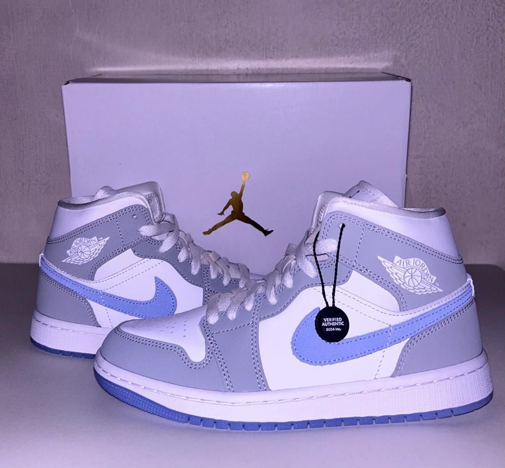 Air jordan 1 mid wolf grey sport on sale blue