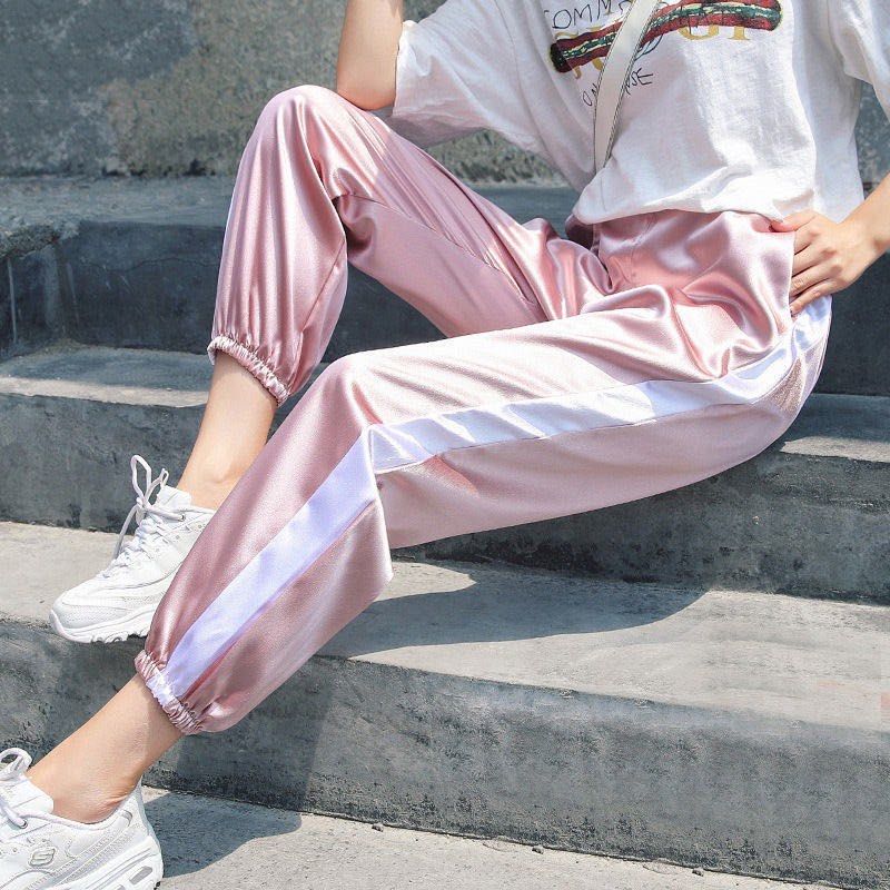 Pink satin 2025 joggers