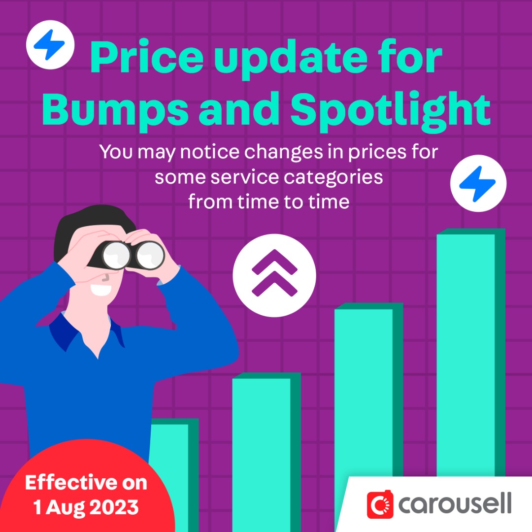 Price update for Bumps and Spotlights, Announcements on Carousell