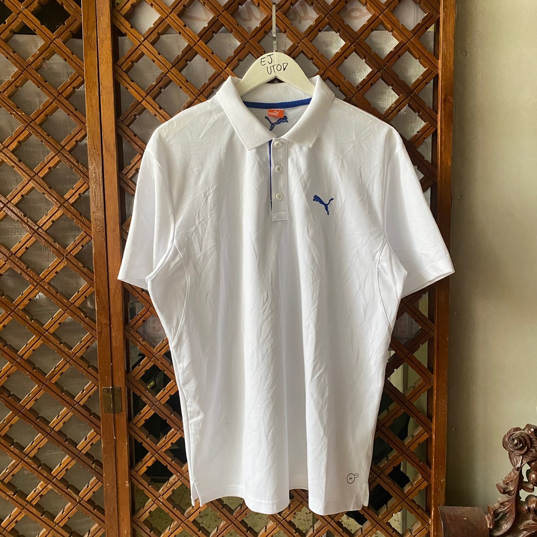 Puma Dry Cell Basic Blue Logo White Polo Shirt | Size XXL, Men's ...
