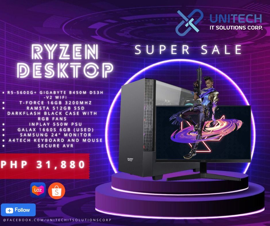 RYZEN DESKTOP BUILD PACKAGES (Category: Desktops) located in Manila. Submitted by crisantow (Listing ID 1244862861, Image 2). Description: RYZEN BRANDNEW DESKTOP PACKAGES ‼️ Ryzen 3 -4350G + MSI A320M A Pro Teamgroup 8GB 3200mhz Teamgroup 256GB SSD YGT Case w/ 700W PSU Nvision 22inch Monitor A4tech Keyboard and Mouse Secure AVR 💸₱14,180 Ryzen 5 -2400GE + MSI A320M A Pro Teamgroup 8GB 3200mhz Teamgroup 256GB SSD YGT Case w/ 700W PSU Nvision 22inc