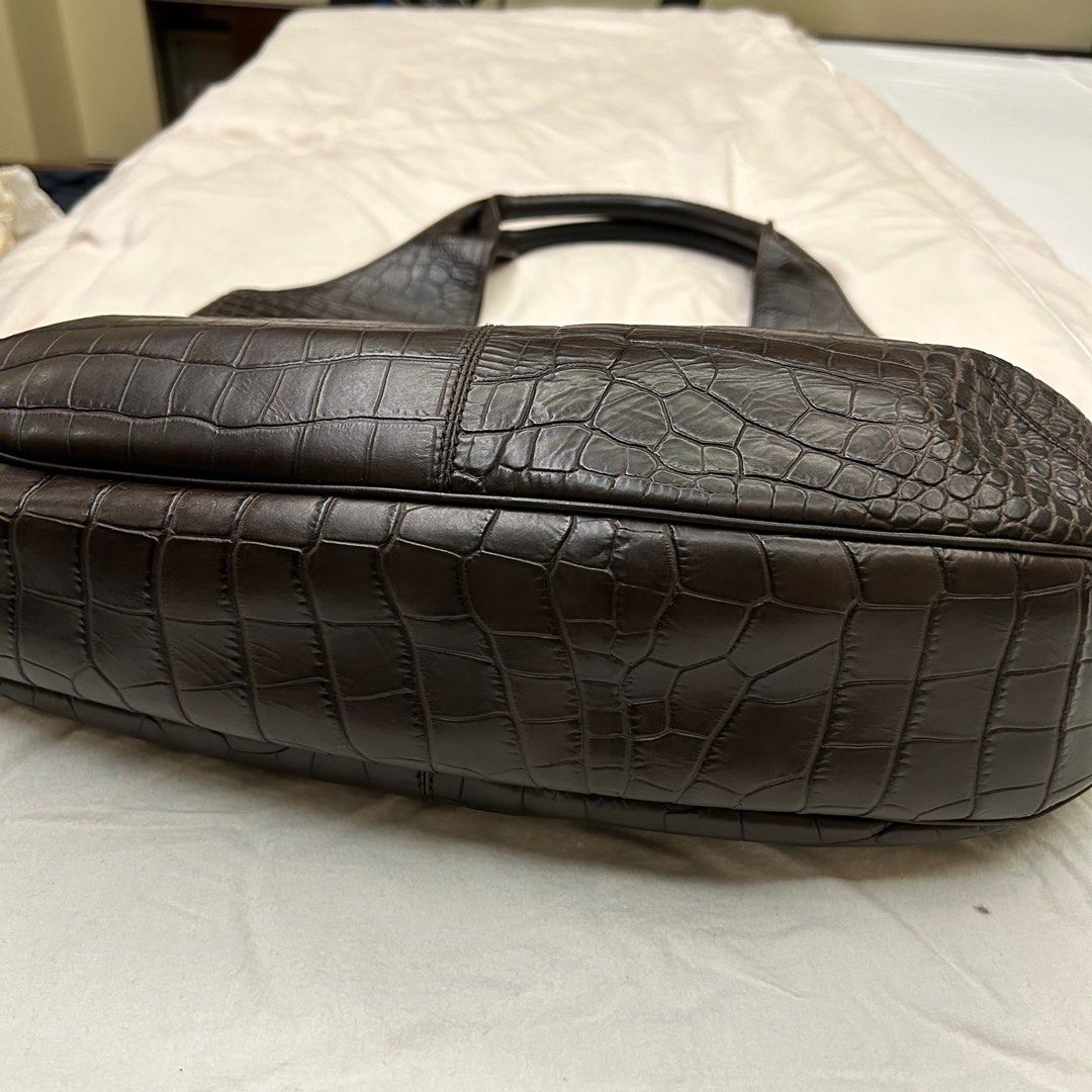 Salvatore Ferrogamo Hobo Bag (Category: Luxury Bags & Wallets) located in Quezon City. Submitted by bray_ (Listing ID 1244915577, Image 3). Description: Dark Brown Croc Embossed Leather Big Hobo Bag Good condition With original dustbag W42 H27 D10 cm.