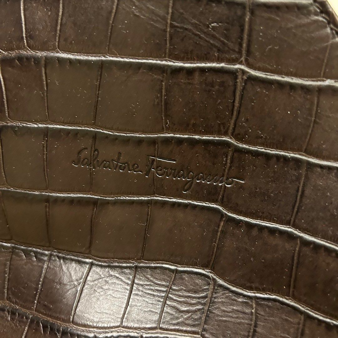 Salvatore Ferrogamo Hobo Bag (Category: Luxury Bags & Wallets) located in Quezon City. Submitted by bray_ (Listing ID 1244915577, Image 2). Description: Dark Brown Croc Embossed Leather Big Hobo Bag Good condition With original dustbag W42 H27 D10 cm.