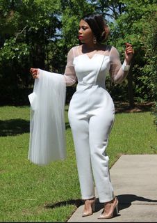 Shein white jumpsuit / formal jumpsuit / Wedding jumpsuit outfit / White jumpsuit mesh longsleeve lace / plus size / jumspuit office outfit
