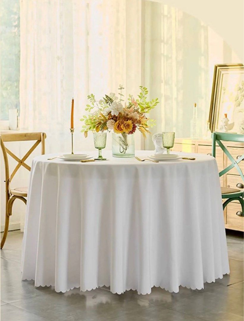 Table Linen White Round 280cm, Furniture & Home Living, Kitchenware