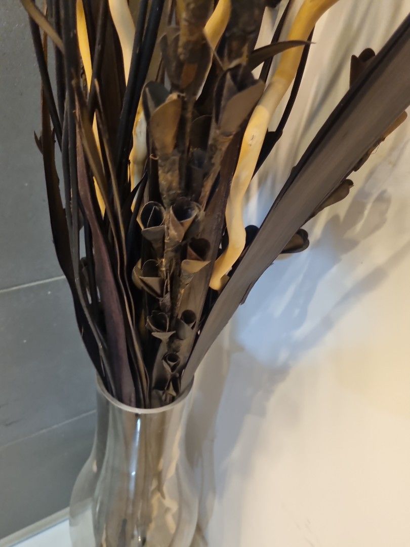 Tall glass vase with dried flowers twigs, Furniture & Home Living, Home