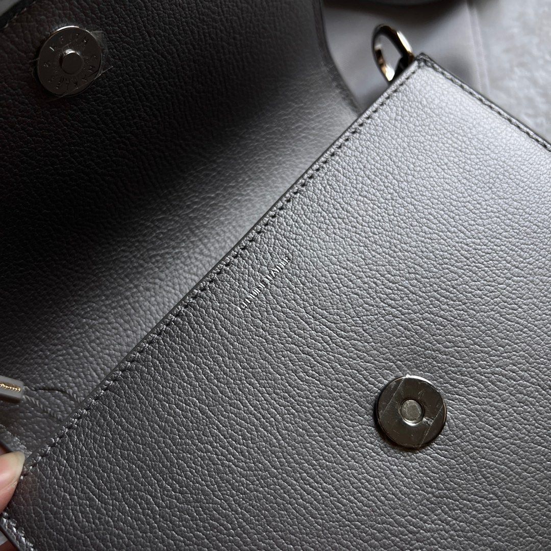 Mini Gabine Leather Saddle Bag - Pewter
