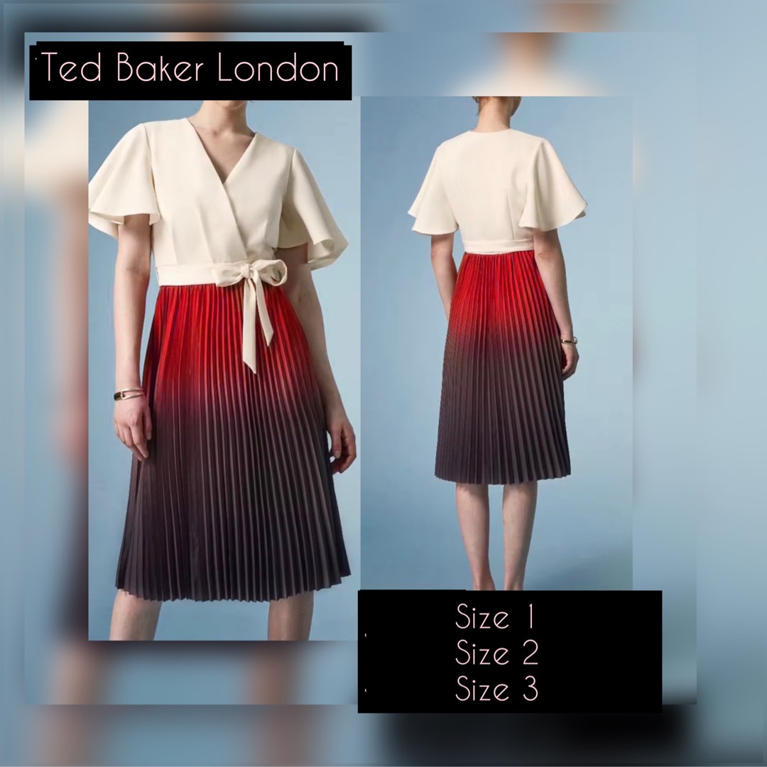Ted Baker Pleated Red & White Dress on Carousell