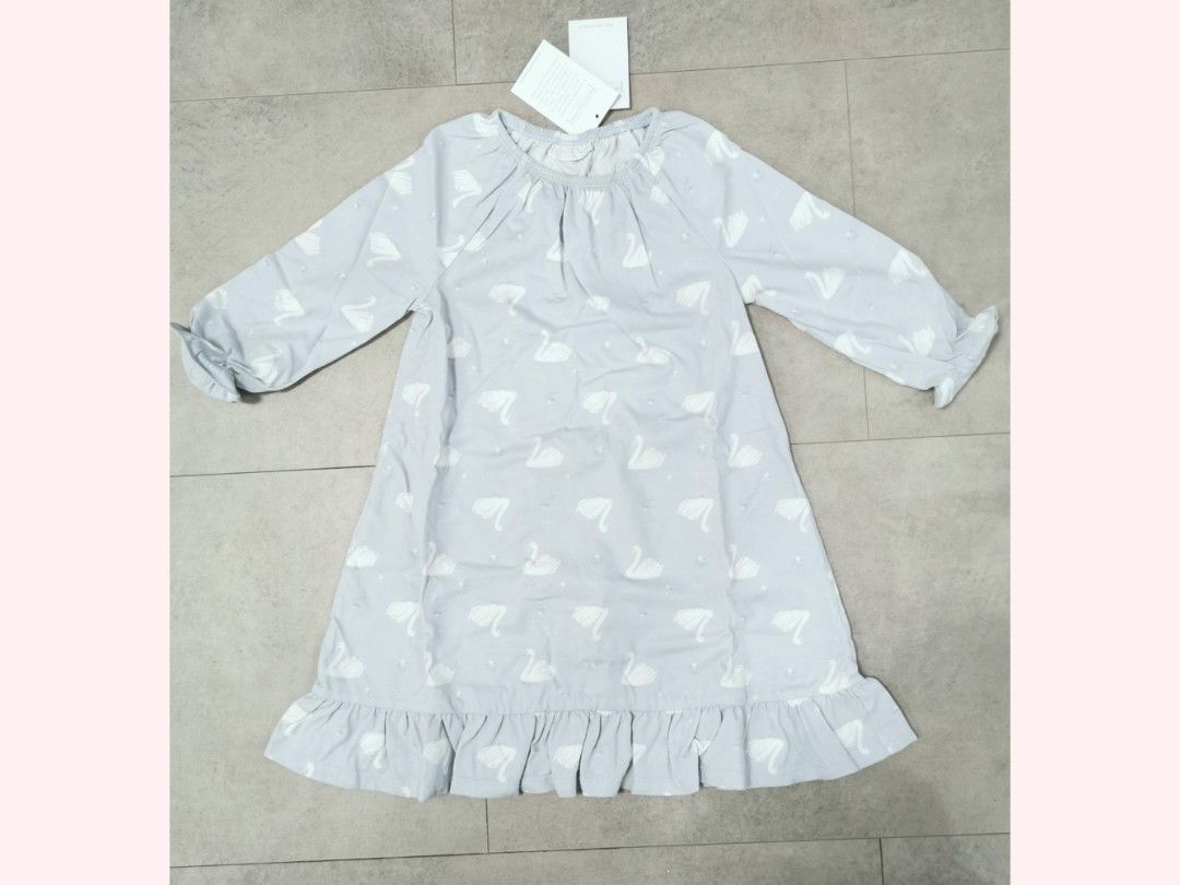 The Little White Company Swan Nightdress Blue Pajama 1.5 2 Yrs