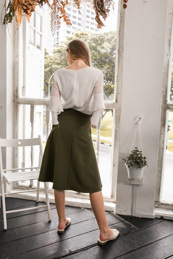 Green button midi top skirt