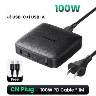 UGREEN 100W USB-C 4-Port High Speed Fast Charger 2.4A Multiport Dock for Desktop (Black) | 70869